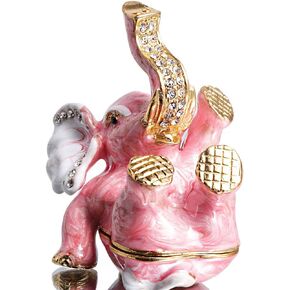 Waltz&F Pink lovely elephant Hand-Painted Trinket Box Animal Jewelrybox Figurine Collectible Ring Holder