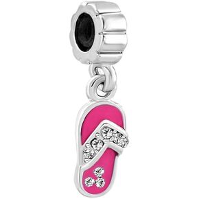 MiiFort Pink Green Blue Sandal Dangle Charm Compatible with Pandora Bracelets Slipper Shoe Flip Flops Birthday Summer Vacation Beach Present