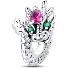 Nbsameng S925 Sterling Silver Charms Compatible for Pandora Bracelets and Necklaces, DIY Holiday Gifts for Women Girls, Chinese Dragon