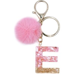 Jtkdxqs رسالة A-Z المفاتيح الكريستال الوردي مع الكرة بوم بوم حلقة رئيسية للنساء الفتيات حقيبة الظهر حقائب اليد قلادة لطيف in Kuwait