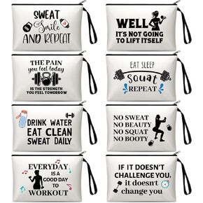 SilTriangle 8 Pcs Funny Sports Lover Gym Gifts Fitness Instructor Workout Gift for Women Fitness Trainer Appreciation Cosmetic Bags Female Body Builder Makeup Zipper Pouch for Fitness Bodybuilding