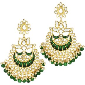 Aheli Ethnic Wedding Party Dangle Long Chandbali Earrings Enamel Embellishment Indian Traditional Jewelry for Women