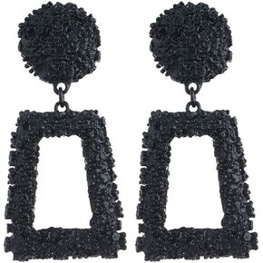 Hollow Geometric Large Square Dangle Earrings Metal Statement Drop Earrings Punk Bohemian Raised Textured Design Big Hoop Earrings for Women Fashion Jewelry