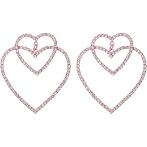 Statement Trendy Earrings with Strass,Kitsch Style Dangle Earrings with LOVE and Heart Icons Pendant