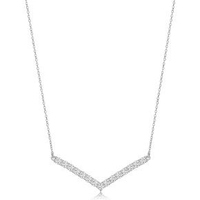 MORGAN & PAIGE Chevron Necklace - Genuine 925 Sterling Silver Necklace Chain With Suspended Cubic Zirconia V Bar Pendant - 16" With 2" Extender