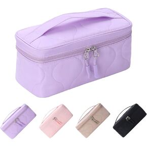 Small Makeup Bag with Brush Holder,Quilted Cosmetic Bag for Girls, Travel Organizer Bag for Accessories Purple