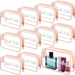 Amylove 10 Pcs Bride Cosmetic Bag Clear Makeup Bags Toiletry Bag Makeup Travel Cosmetic Makeup Bag Clear PVC Travel Bags for Wedding Party Bridesmaid Proposal Bridal Gift(Pink)