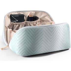 UITWMKTG Makeup Bag Large Capacity Make Up Bag with Compartments Waterproof Lay Flat Cosmetic Bags Organizer Leather Travel Toiletry Bag with Handle for Women Girls Black