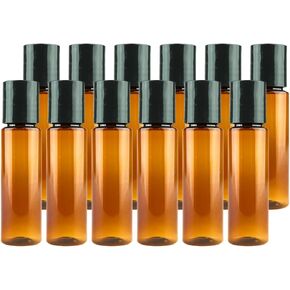 Plastic Amber Bottles (Pack of 12) - 1oz Amber Plastic Bottle with Screw Caps; Used as Reusable Shampoo Bottles, Lotion Bottles, Plastic Bottles for Travel, Body Wash Container