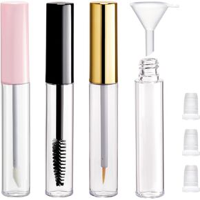 3PCS 10ml Empty Mascara Tube and Wand, Refillable Lip Gloss Tubes with Brush, Eyeliner Tube with Rubber Inserts, Cosmetic Container kit for DIY Castor Oil Lip Gloss