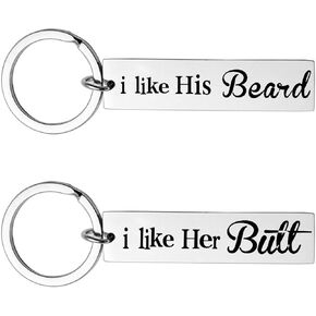 Sisadodo Couple Anniversary Christmas Valentines Gifts Keychains, I Like His Beard I Like Her Butt Keychain Birthday Gift Couple Gifts for Him and Her