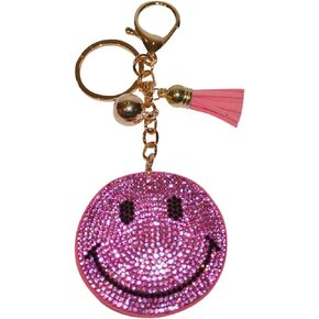 Popfizzy Bling Pink Happy Face Keychain for Women Backpack Charm or Purse Accessory Key Ring Key Chain (Happy Face Pink)