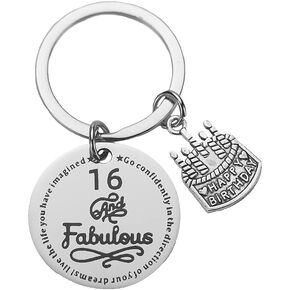 16th Birthday Gifts Keychain for Teen Girls Sweet 16 and Fabulous Key Chains for Daughter Friends Niece 16 Year Old Girl Birthday Gift Ideas