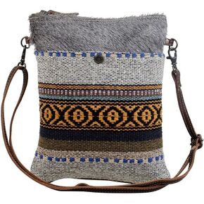 Myra Bag Tribal Pattern Small & Crossbody Bag Upcycled Cotton & Hair Leather S-2880