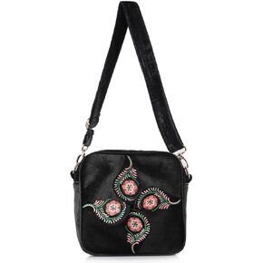 SILKAREA Crossbody Purse for Women Small Crossbody Bags Trendy Embroidered Velvet Shoulder Handbags with Adjustable Strap
