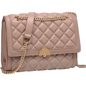 Kasqo Quilted Shoulder Bags for Women,Vegan Leather Crossbody Bag with Adjustable Chain Strap,Evening Handbag Clutch Purse