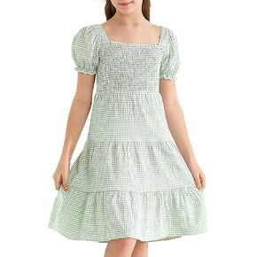Tween Girls Easter Dresses Spring Summer Midi Square Neck Boho Beach Holiday Dress for Teen Girls Size 6-14