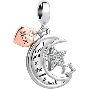 Mum Mom Moon Star Dangle Charm Compatible with Pandora Bracelets Birthday Mothers Day Christmas Daughter Family Son I Love You to the Moon and Back Present