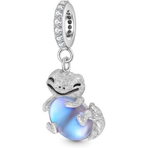 GNOCE Lizard Embraces Moonstone Pendant Charm 925 Sterling Silver Dangle Charms for Charms Bracelet Jewelry Gift For Women Girls Wife Daughter Fit Snake Chain Bracelets/Necklace