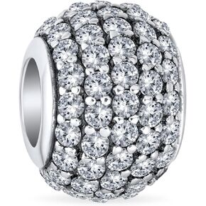 Sparkling Dome Clear White Crystal Spacer Stopper Barrel Bead Charm For Women Teens Rose Gold Plated .925 Sterling Silver Fits European Bracelet
