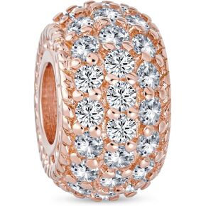 Sparkling Dome Clear White Crystal Spacer Stopper Barrel Bead Charm For Women Teens Rose Gold Plated .925 Sterling Silver Fits European Bracelet in Kuwait