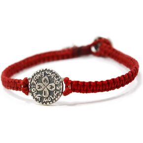 Women's 7" Red Macrame Love Bracelet with Sterling Silver Love Coin Charm Amulet - Sturdy & Elegant gift for Mom, Romantic Gift for Girlfriend or Lover