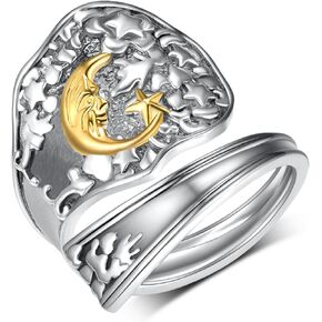 Moon Star Spoon Ring Boho Vintage Finger Open Ring Retro Adjustable Wrap Bands Thumb Rings for Women