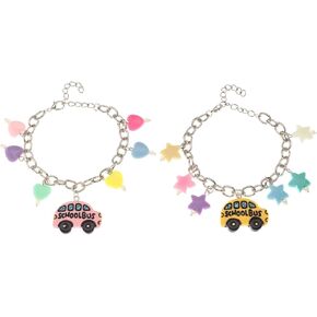 Fuqimanman2020 Lovely School Bus Dangle Bracelet For Girls Resin Cartoon Car Funny Creative Bracelet School Bus Heart Star Chain Bracelet For Girls Women Teen