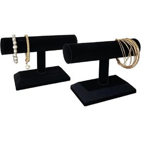 ايكي ديزاين مجموعة من قطعتين حامل اساور خشبي مغطى بالمخمل لعرض المجوهرات والساعات والاساور والمجوهرات والاساور الحلقية وحامل الاساور الحلقية على شكل حرف T لتنظيم المنزل، لون اسود in Kuwait
