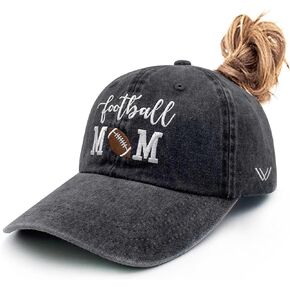 Women's Embroidered Football Mom Ponytail Hat Vintage Distressed High Messy Bun Baseball Cap