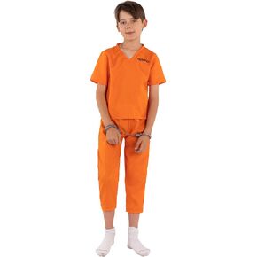 زي السجين التنكري للبالغين والاطفال من السجن، بذلة برتقالية للمحكوم عليها، قميص وبنطال، زي فاخر للرجال والنساء in Kuwait