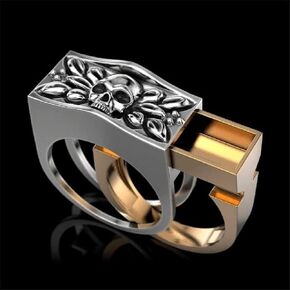 Punk Style Skull Men Set Rings Rock Punk Style Gothic Totem Amulet Ring with Mini Hidden Storage Box Design Two - Color Skull Pull Animal Ashes Storage Box (Size 13, Silvery)