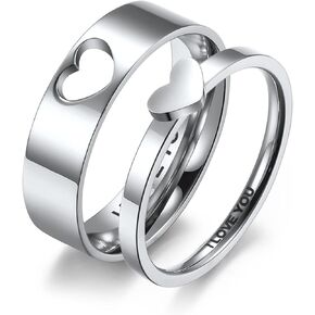 Matching Rings for Couples, Couple Heart Rings Set Couple Rings I LOVE YOU Matching Heart Promise Rings for Her and Her Engagement Wedding Ring
