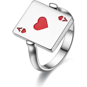 Flippable Heart A Spade A Ring for Men and Women Turnover Poker Card Rings,Stainless Steel Hearts Ace Overturn Spades Ace Statements Rings,Size7-12
