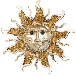 Gold Happy Sun Star Moon Sun Brooch Pins,Enamel Sunflower Brooch Pin Collar Badge Corsage Safety Shawl Clips for Women Collar Brooch Suit Lapel Pin