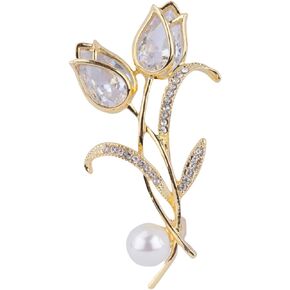 Rhinestone Tulip Brooch Pin for Women Girls Gold Plated Fashion Elegant Botanical Flower Vintage Brooch Lapel Pin Delicate Dress Accessories Valentine's Day Wedding Birthday Party Jewelry Gift