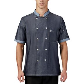 Unisex Silky Chef Coat - Tencel Denim Chef Jacket Lightweight Short Chef Shirt Restaurant Uniform in Kuwait