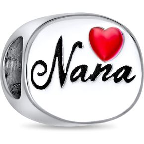 Grandma Nana Red Heart Family I Love Mee-maw Charm Bead For Grandmother Women .925 Sterling Silver Fits European Bracelet