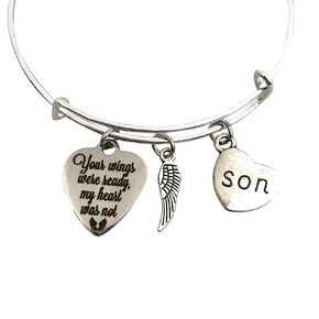 Memorial Gift for Loss of Son Bracelet, Your Wings were ready my heart was not