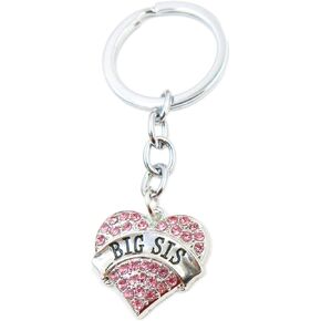 Charm.L Grace Matching Keychains Set Pink Crystal Heart Mom Big Sis Middle Lil Sister