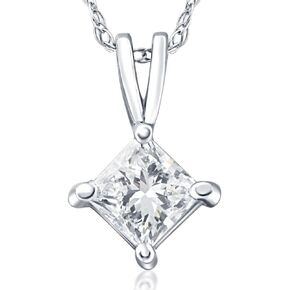 P3 POMPEII3 14k White or Yellow Gold 1/2Ct Princess Square Cut Solitaire Lab Grown Diamond Pendant Women's 4-Prong Brilliant Necklace With 18" 14k Gold Chain