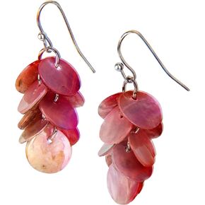 Natural Mother of Pearl Shell Elegant Beach Handmade Light Weight Ocean Circle Silver and Gold Round Disk Cluster Iridescent Earrings for Women