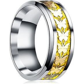 8mm Four-Leaf Clover/Skull/Butterfly Band Ring for Men Women,Tungsten Carbide Band Ring Jewelry Gift for Him Her