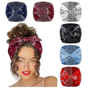 Huachi 6 Packs Bow Headbands for Women 7’’ Extra Wide Bright Pink Head Bands for Women’s Hair Non Slip Headwraps Workout Turban Hair Accessories