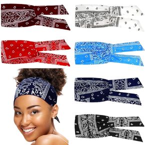 WILLBOND 6 Pieces Tie Headband for Women, Adjustable Headbands, Knotted African Headbands, Yoga Elastic Non Slip Floral Hair Bands for Running Hiking Cycling Workout (Paisley Patterns)