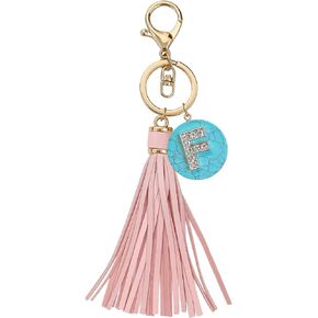 Western Style Leather Tassel Initial Keychain Car Keyring Handbag Accessories Gift Package Included