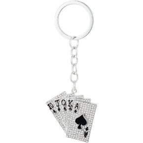 Poker Keychain for Women, Playing Cards Key Chain for Girls, Sparkling Poker Cards Royal Flush Playing Card Keyring