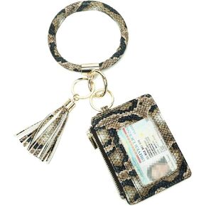 Beurlike Keychain Bracelet with Credit Card Holder for Women Wristlet Tassel Key Ring ID Wallet for Lady Girls (Blueflower)