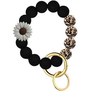 BattleTim Silicone Daisy Flower Bracelet Keychain Bead Stretchy Key Chain Rings Keyring Holder Bracelets for Women