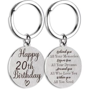 20th Birthday Gifts for Women or Men Keychain Happy 20th Birthday Gifts for Women 20 Year Old Birthday Gifts for Her 20th Birthday Double Sides Engraved Keychain for Women